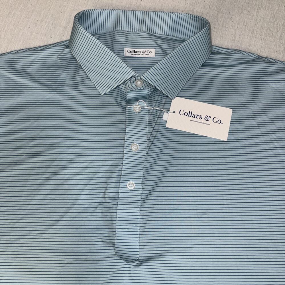 Collars & Co Golf Polo Green Navy Stripe AOP 2XL Relaxed Preppy NWT
